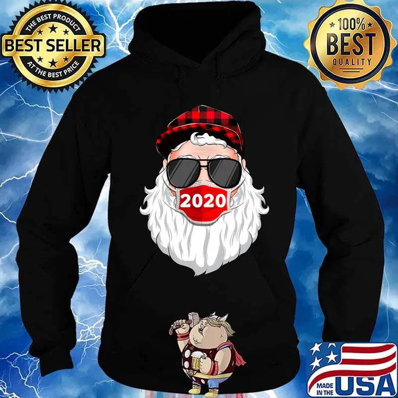 Santa With Face Mask Christmas 2020 Family Pajamas Xmas Shirt Hoodie