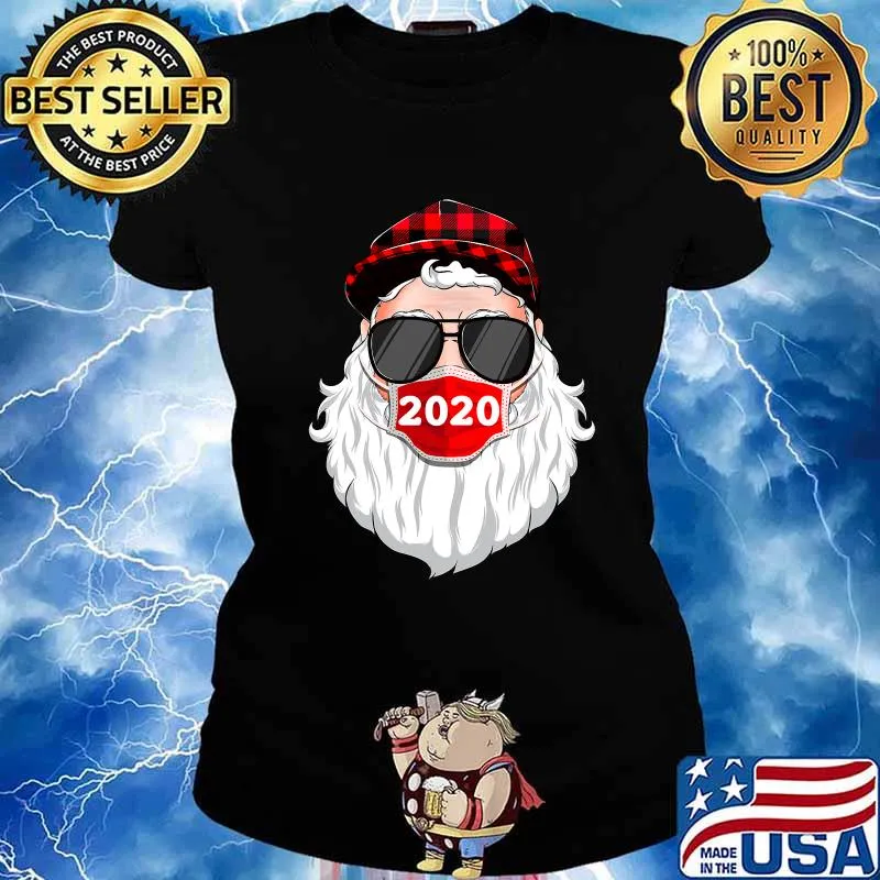 Santa With Face Mask Christmas 2020 Family Pajamas Xmas Shirt Ladies tee
