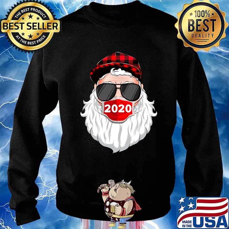Santa With Face Mask Christmas 2020 Family Pajamas Xmas Shirt Sweater
