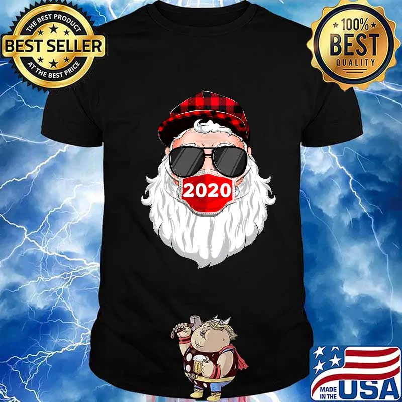 Santa With Face Mask Christmas 2020 Family Pajamas Xmas Shirt