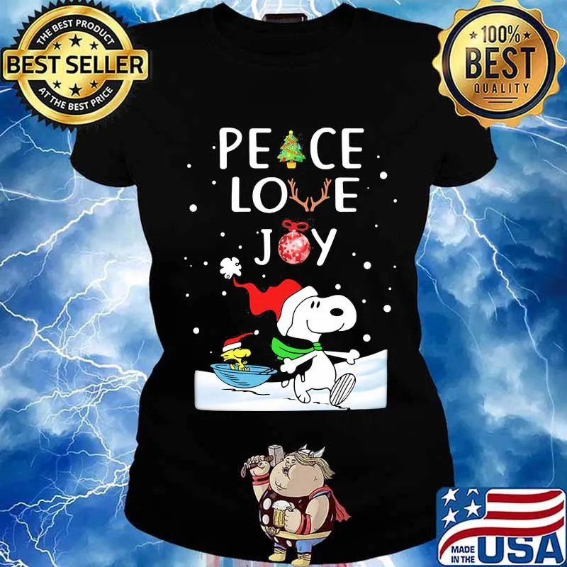 Snoopy and woodstock christmas peace love joy s Ladies tee