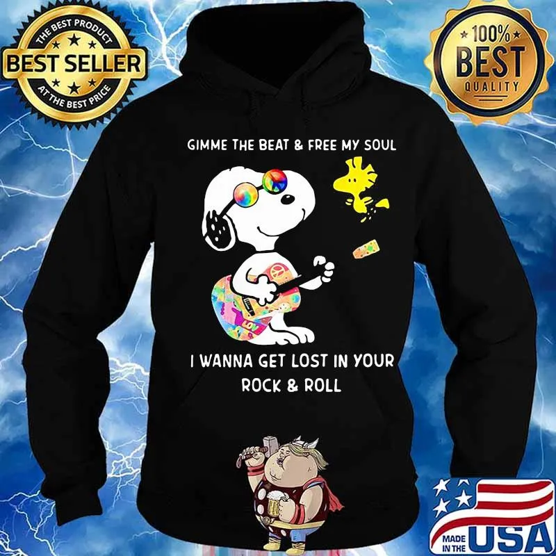 Snoopy and woodstock gimme the beat and free my soul i wanna get lost in your rock and roll shirt riding car 09 09 mk vintage s Hoodie