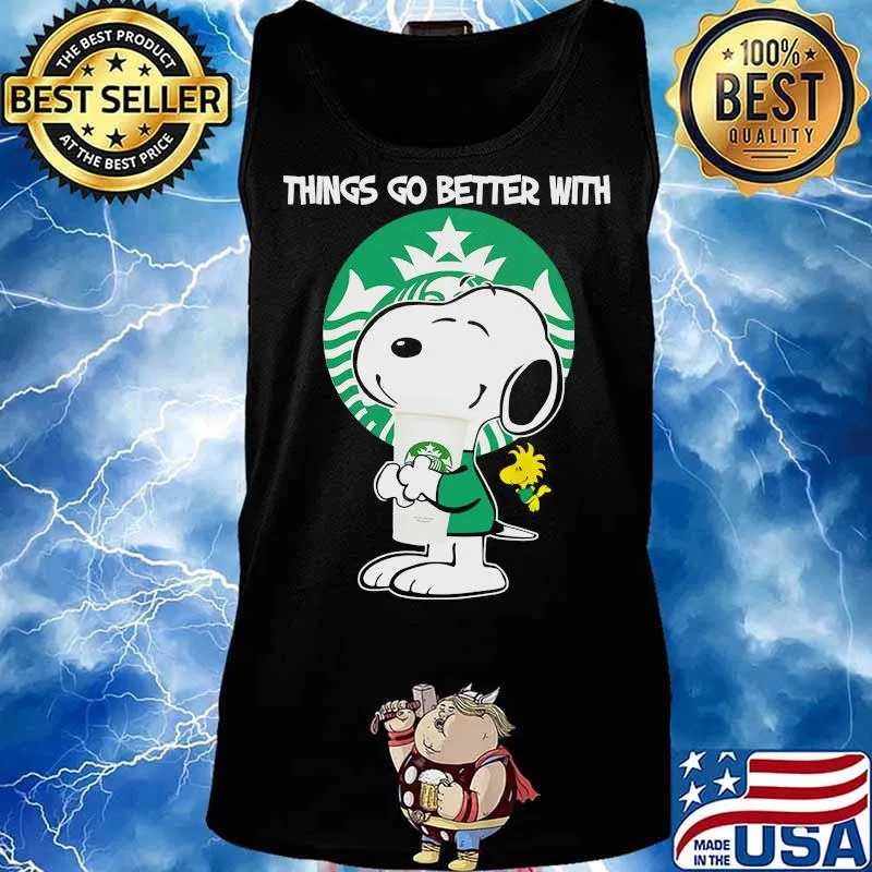 Snoopy and woodstock starbuckey things go better with s Tank top