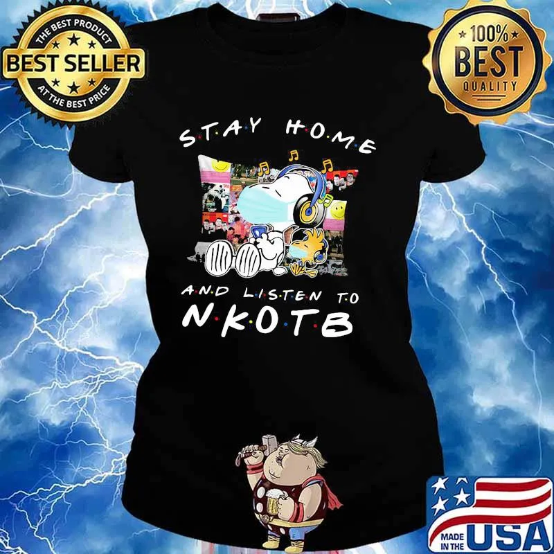 Snoopy and woodstock stay home and listen to nkotb s Ladies tee