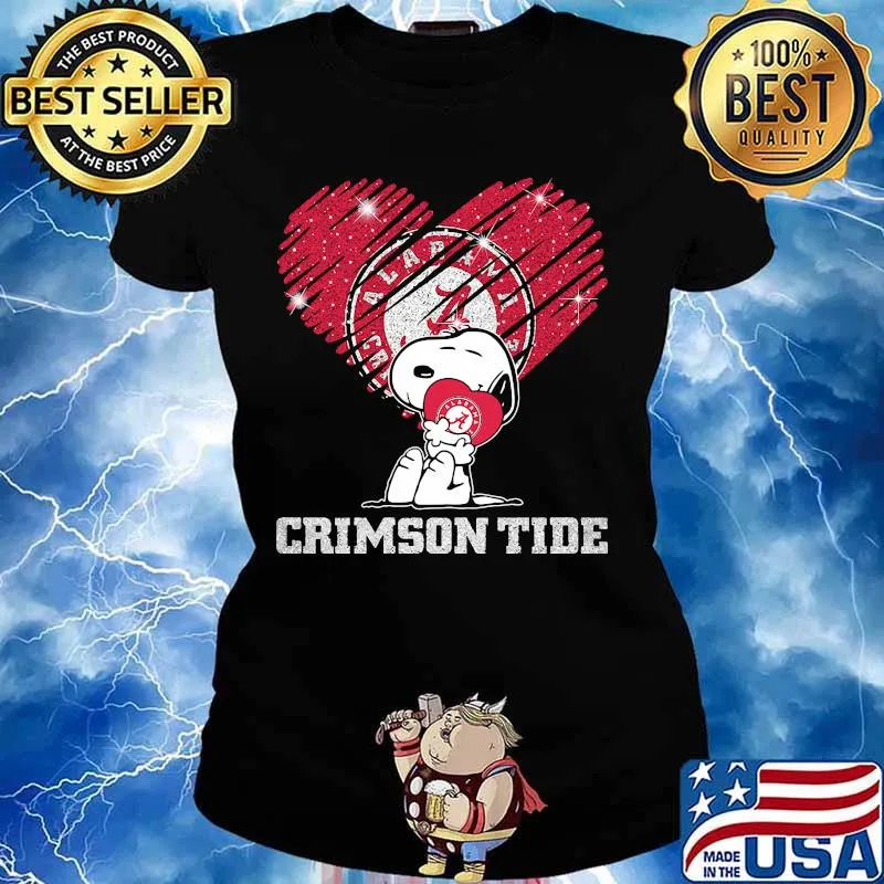 Snoopy hug alabama crimson tide heart diamond s Ladies tee
