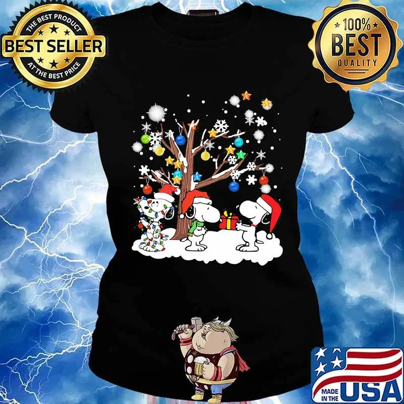 Snoopy merry christmas lights snow s Ladies tee