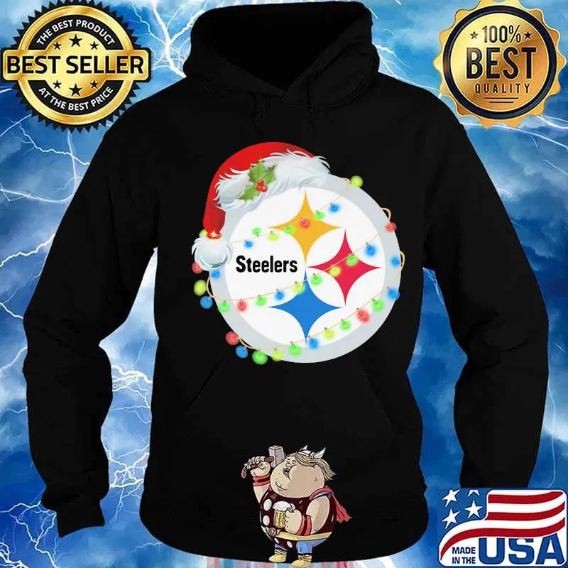 Sparkling Lights Logo Steelers Hat Santa Merry Christmas Shirt Hoodie