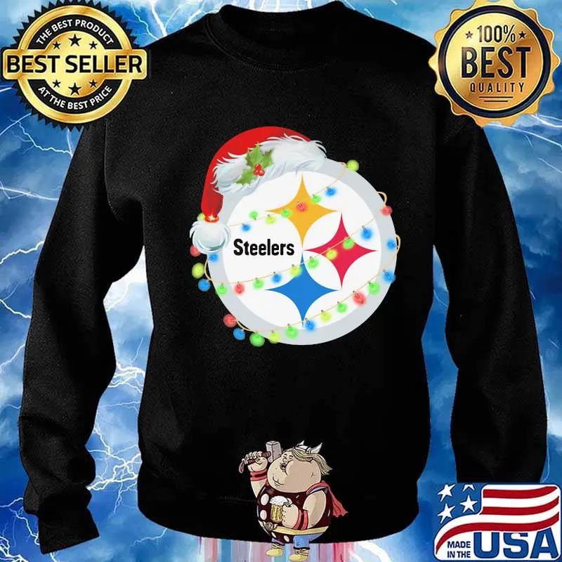 Sparkling Lights Logo Steelers Hat Santa Merry Christmas Shirt Sweater