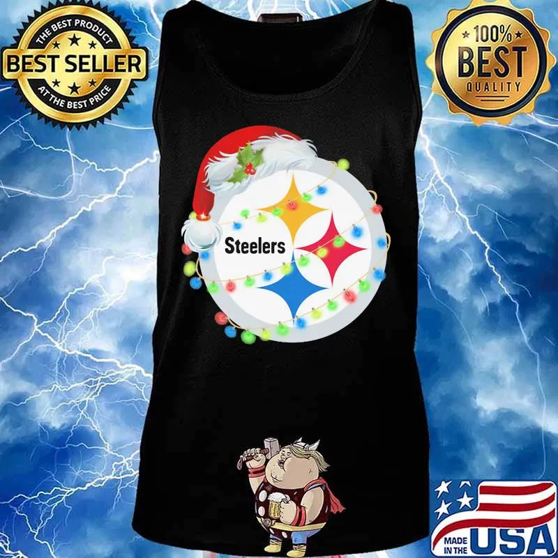 Sparkling Lights Logo Steelers Hat Santa Merry Christmas Shirt Tank top