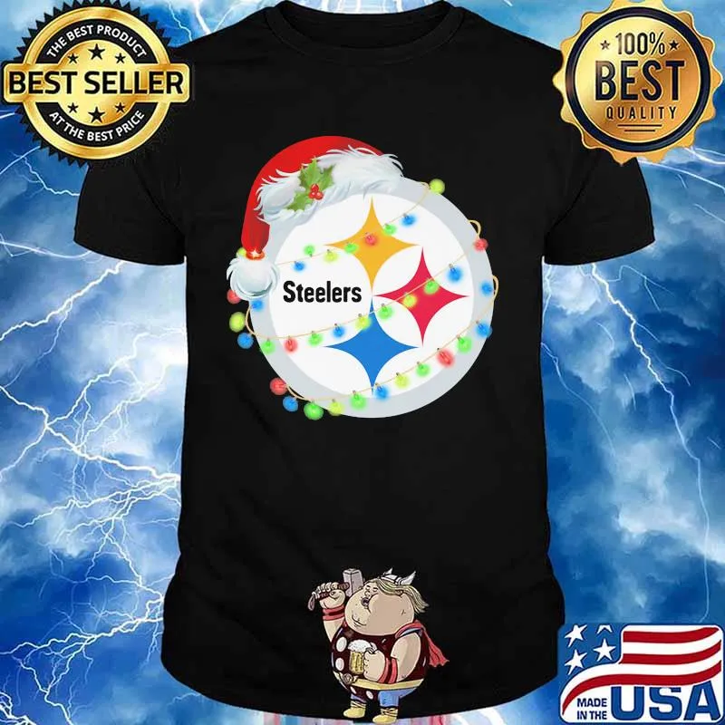Sparkling Lights Logo Steelers Hat Santa Merry Christmas Shirt