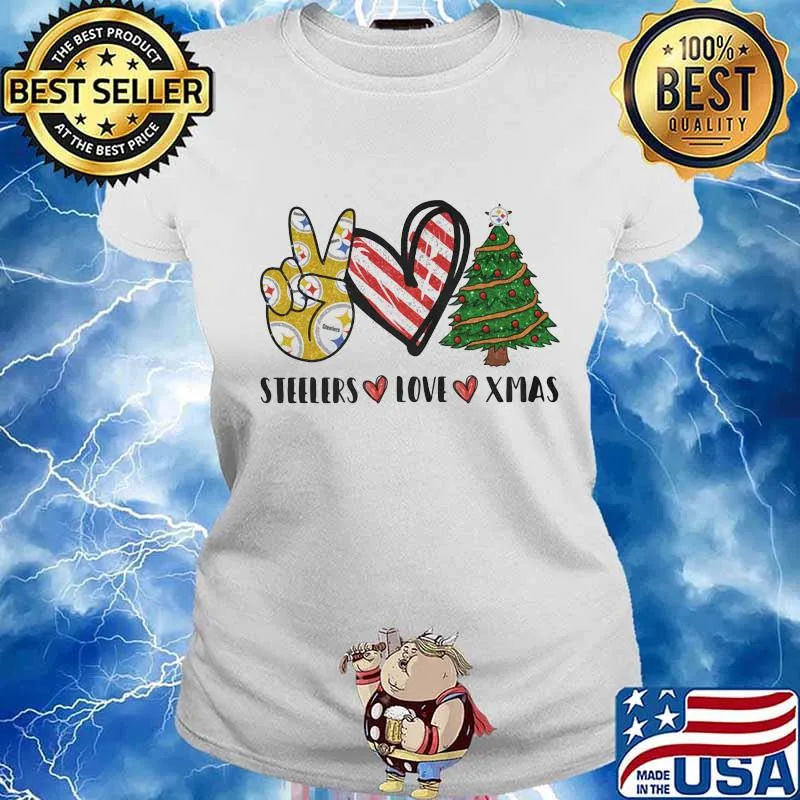 Steelers Love Xmas Christmas Tree Heart Shirt Ladies tee