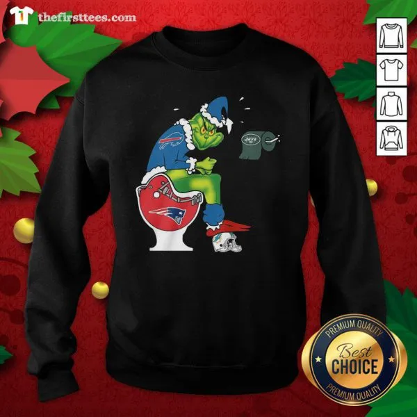 Funny The Grinch Buffalo Bills Shit On Toilet New England Patriots Christmas Shirt - Image 2