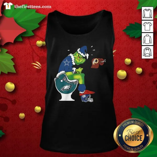 Top The Grinch Dallas Cowboys Shit On Toilet Philadelphia Eagles Christmas Shirt - Image 2