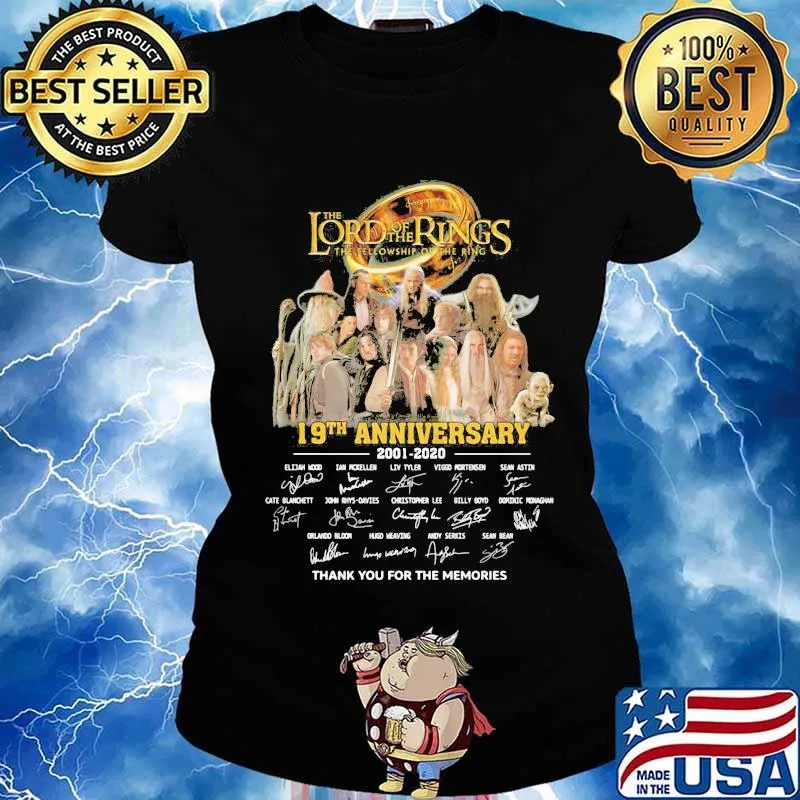 The lord of the rings the fellowship of the ring 19th anniversary 2001 2020 thank you for the memories signatures s Ladies tee