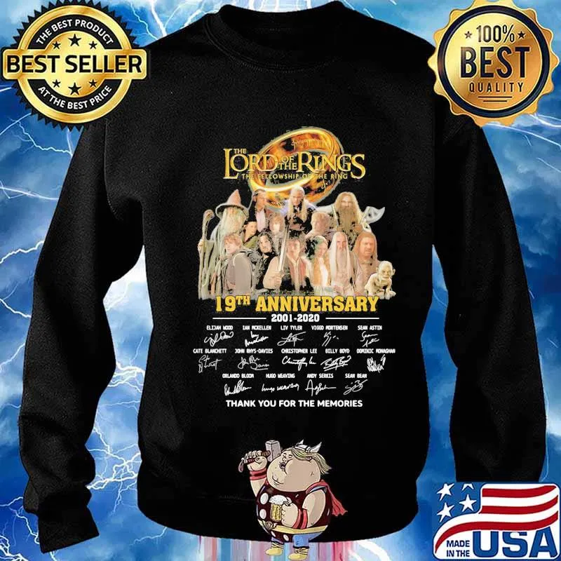 The lord of the rings the fellowship of the ring 19th anniversary 2001 2020 thank you for the memories signatures s Sweater