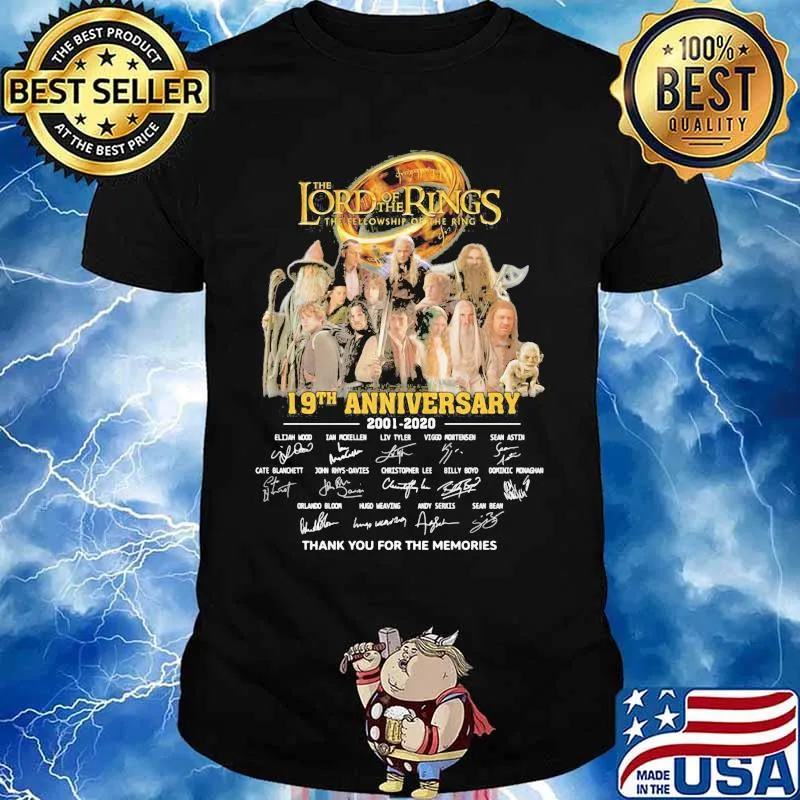 The lord of the rings the fellowship of the ring 19th anniversary 2001 2020 thank you for the memories signatures shirt