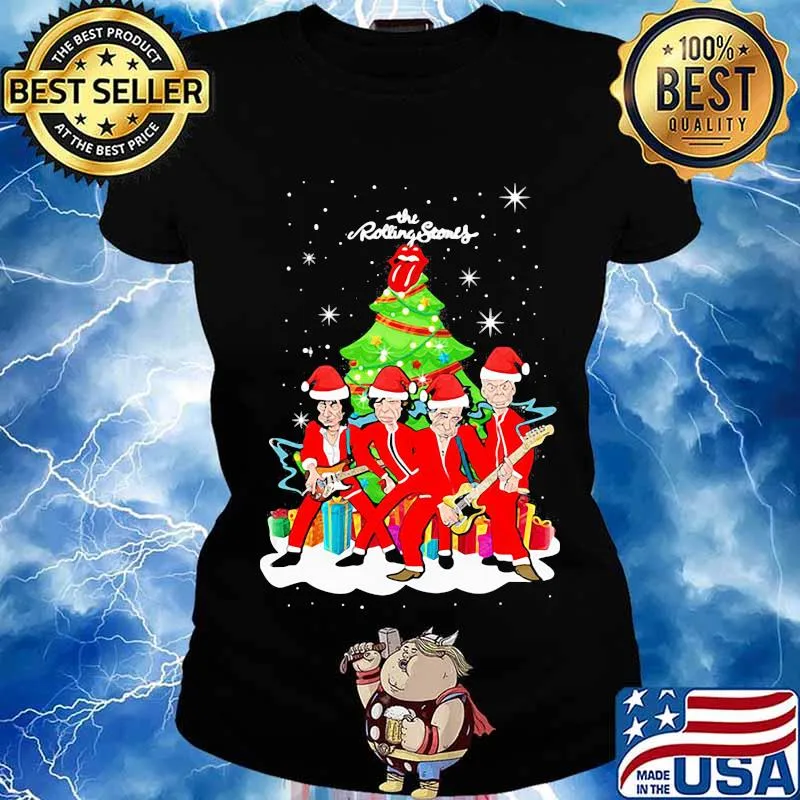 The Rolling Stones Wear Pajama Santa Christmas Tree Merry Xmas Shirt Ladies tee