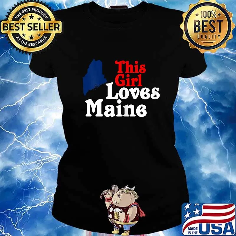 This girl loves maine silhouette map state red white s Ladies tee