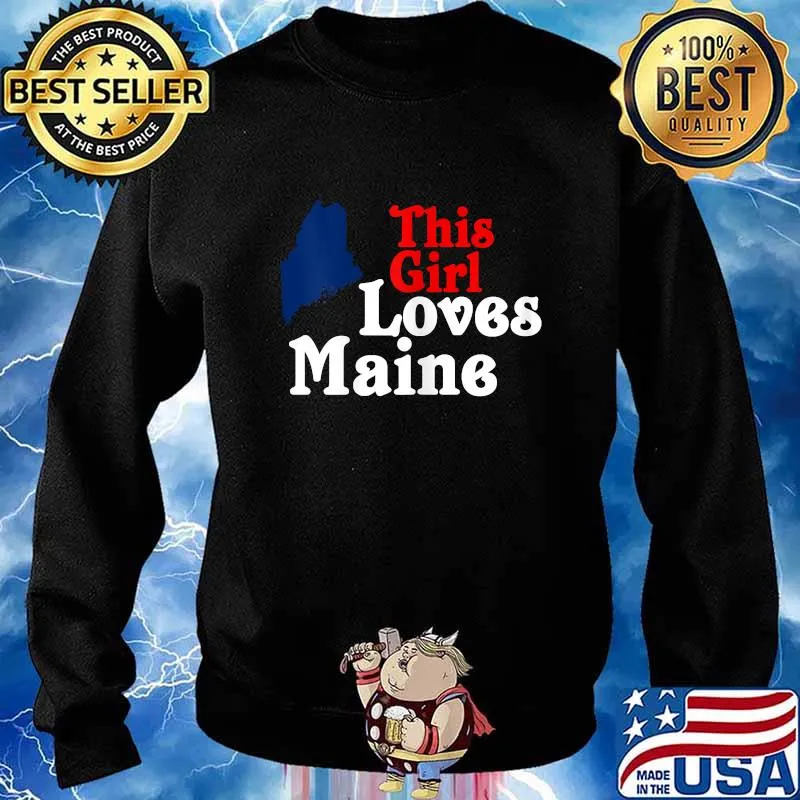 This girl loves maine silhouette map state red white s Sweater