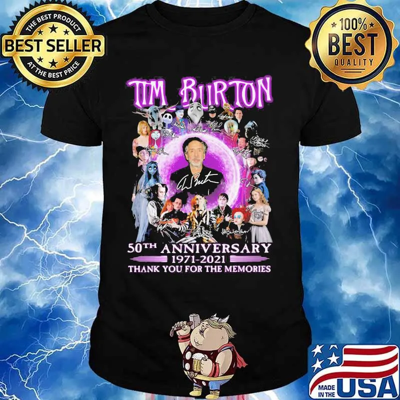 Tim burton 50th anniversary 1971 2021 thank you for the memories signatures shirt