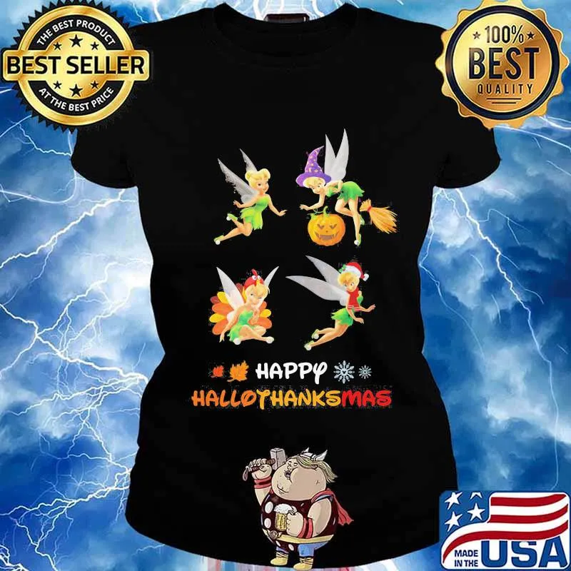 Tinkerbell happy hallothanksmas halloween thanksgiving christmas s Ladies tee