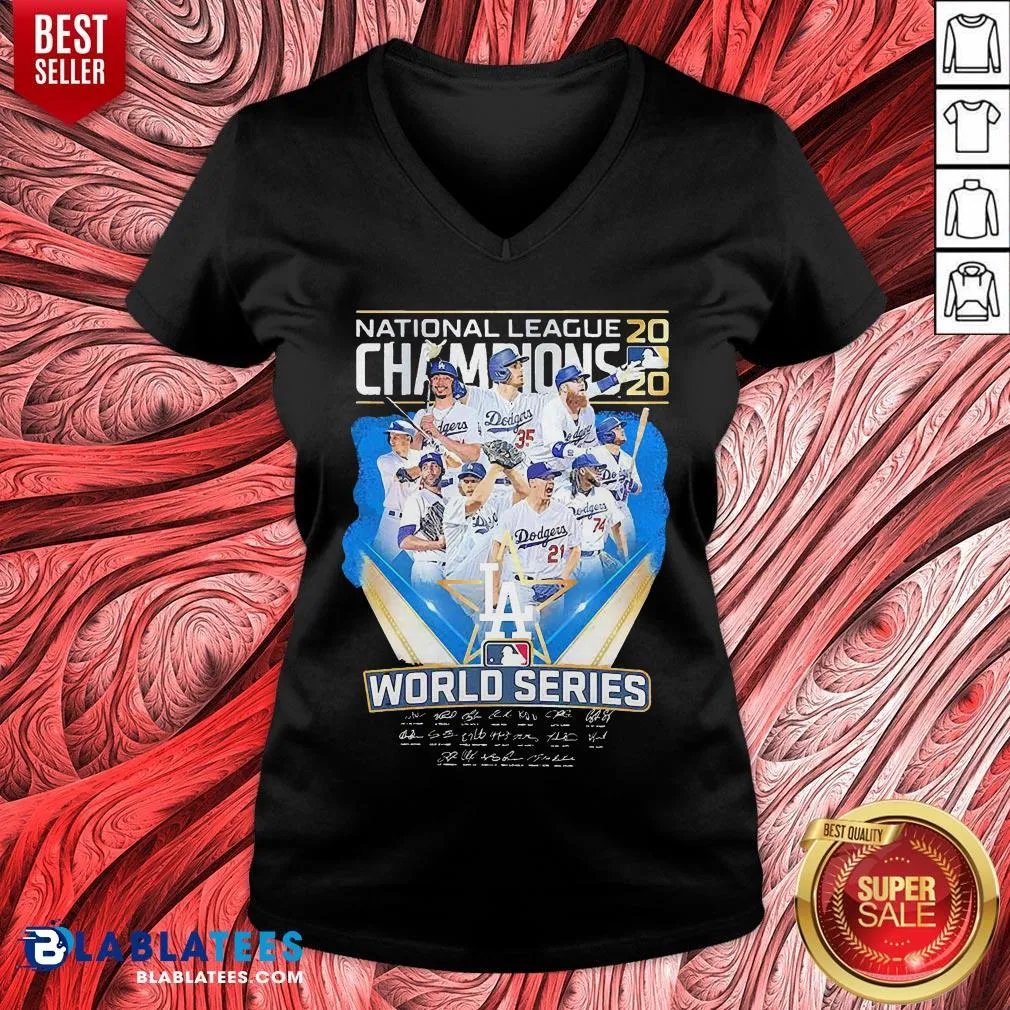 Hot Los Angeles Dodgers National League Champions 2020 World Series Signatures Shirt - Image 3