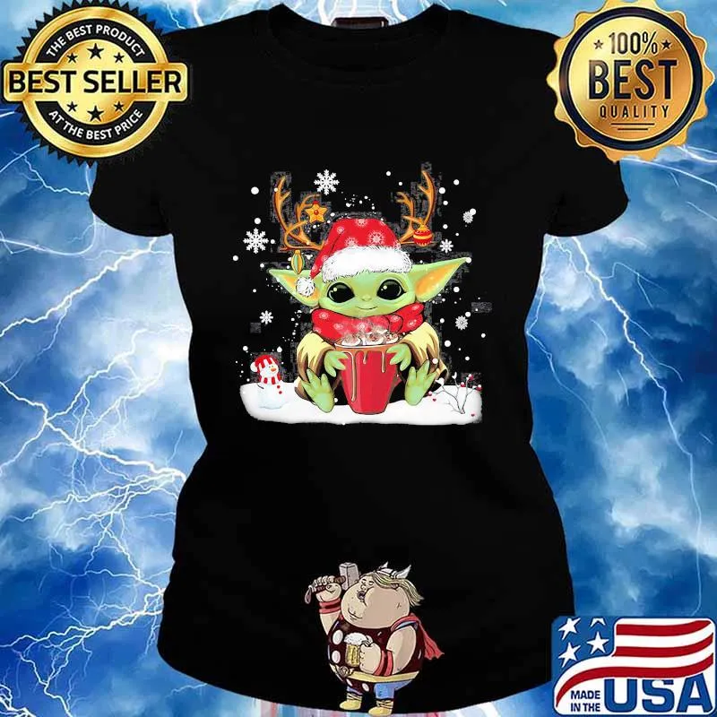 Yoda Baby Reindeer Merry Christmas Shirt Ladies tee