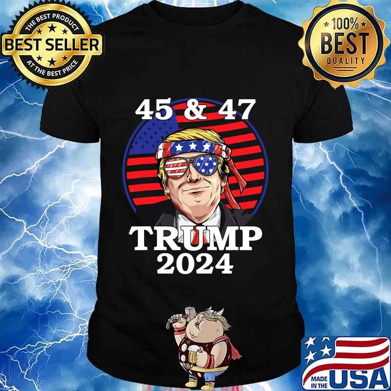 45 & 47 Trump 2024 President Ribbon Sunglasses American Flag Shirt