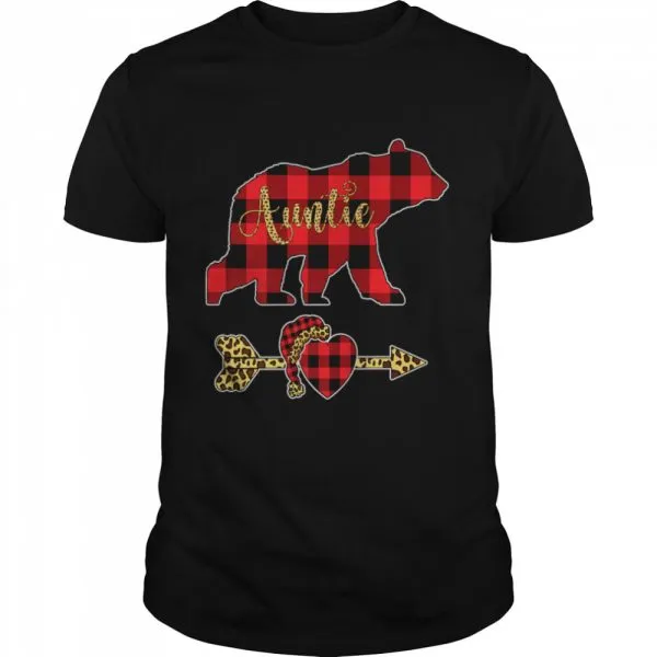 Auntie Bear Leopard Buffalo Plaid Christmas Pajama shirt