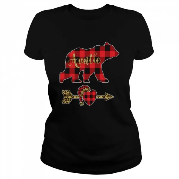 Auntie Bear Leopard Buffalo Plaid Christmas Pajama shirt - Image 2
