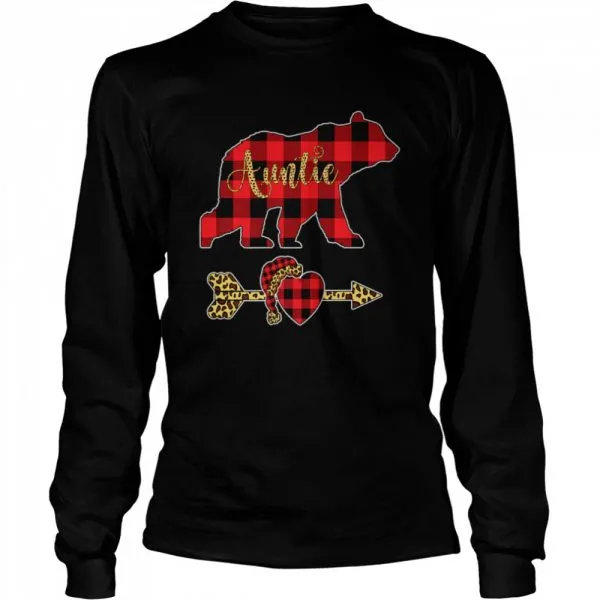 Auntie Bear Leopard Buffalo Plaid Christmas Pajama shirt - Image 3