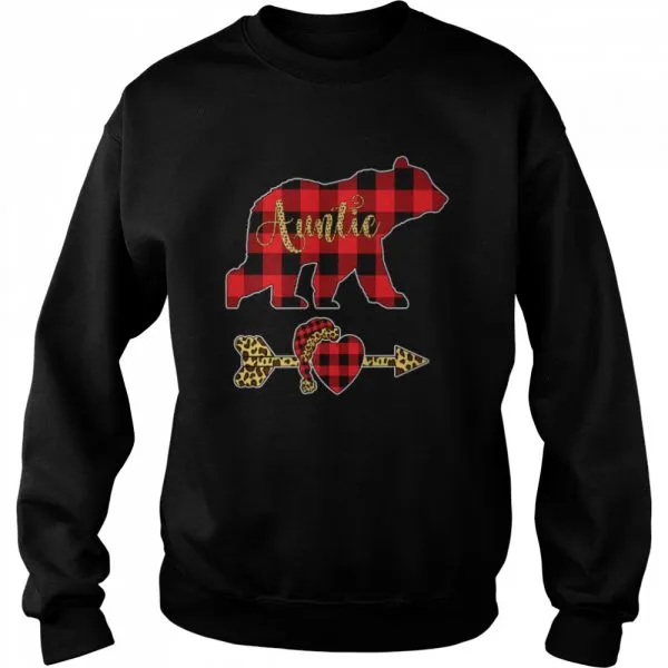 Auntie Bear Leopard Buffalo Plaid Christmas Pajama shirt - Image 4
