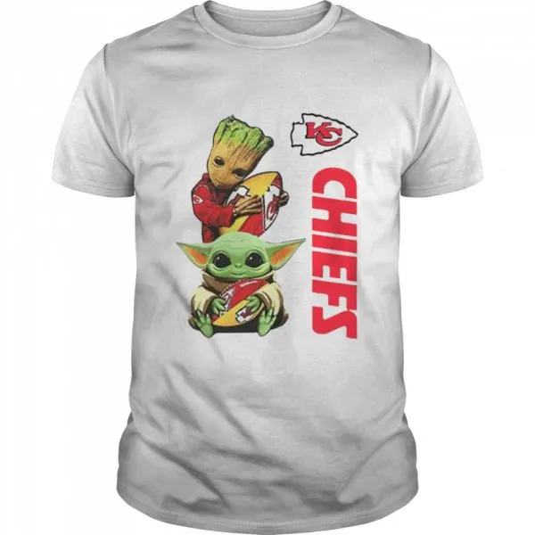 Baby Yoda And Baby Groot Hug Football Kansas City Chiefs shirt