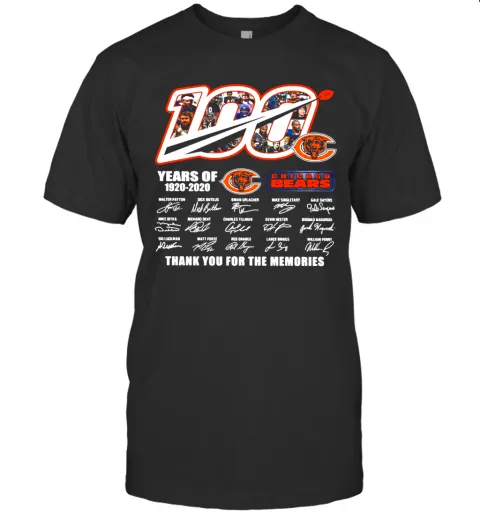 Chicago Bears 100 Years Of 1920 2020 Thank You For The Memories Signatures T-Shirt Classic Mens T-shirt