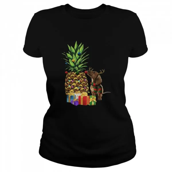 Dachshund deer Pineapple Christmas shirt - Image 2