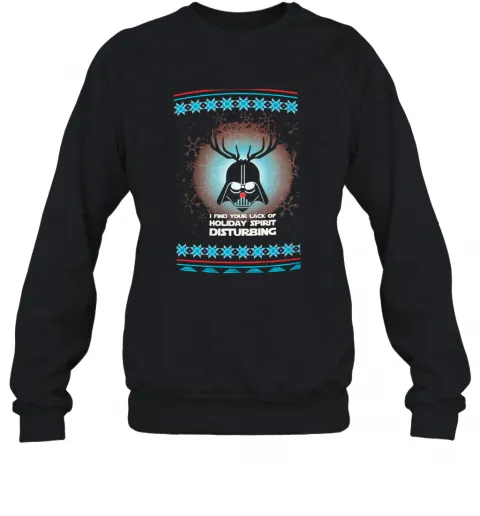 Darth Vader Reindeer I Find Your Lack Of Holiday Spirit Disturbing Ugly Christmas T-Shirt Classic Mens T-shirt - Image 5