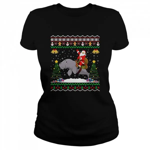 Dolphin Ugly Xmas Gift Santa Riding Dolphin Christmas Classic Mens T-shirt - Image 3