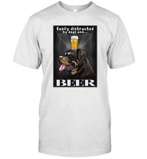 Easily Distracted By Dogs And Beer Vertical Poster T-Shirt Classic Mens T-shirt