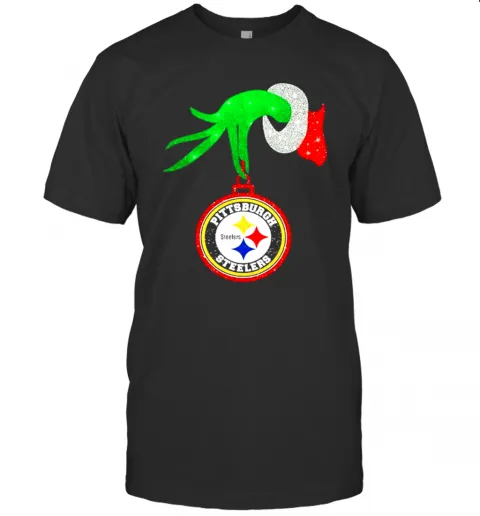 Grinch Hand Holding Pittsburgh Steelers Merry Christmas T-Shirt Classic Mens T-shirt
