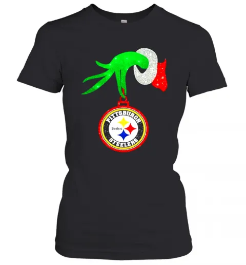 Grinch Hand Holding Pittsburgh Steelers Merry Christmas T-Shirt Classic Mens T-shirt - Image 3
