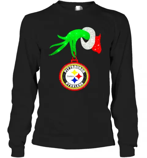 Grinch Hand Holding Pittsburgh Steelers Merry Christmas T-Shirt Classic Mens T-shirt - Image 4