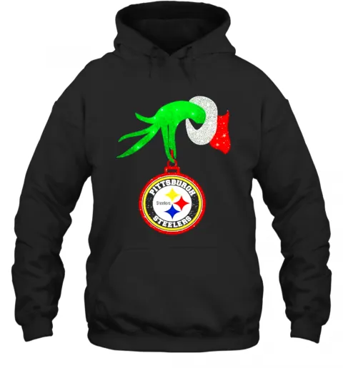Grinch Hand Holding Pittsburgh Steelers Merry Christmas T-Shirt Classic Mens T-shirt - Image 6