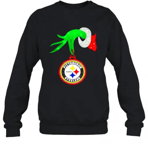 Grinch Hand Holding Pittsburgh Steelers Merry Christmas T-Shirt Classic Mens T-shirt - Image 5