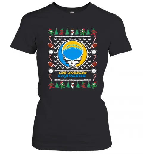 Los Angeles Chargers Grateful Dead Ugly Christmas T-Shirt Classic Mens T-shirt - Image 3