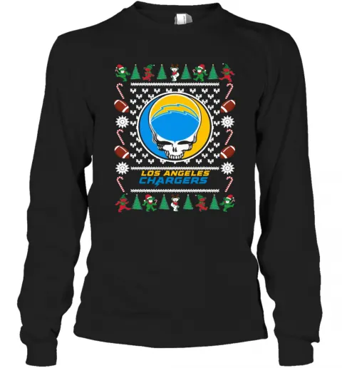 Los Angeles Chargers Grateful Dead Ugly Christmas T-Shirt Classic Mens T-shirt - Image 4
