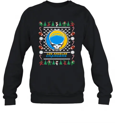 Los Angeles Chargers Grateful Dead Ugly Christmas T-Shirt Classic Mens T-shirt - Image 5