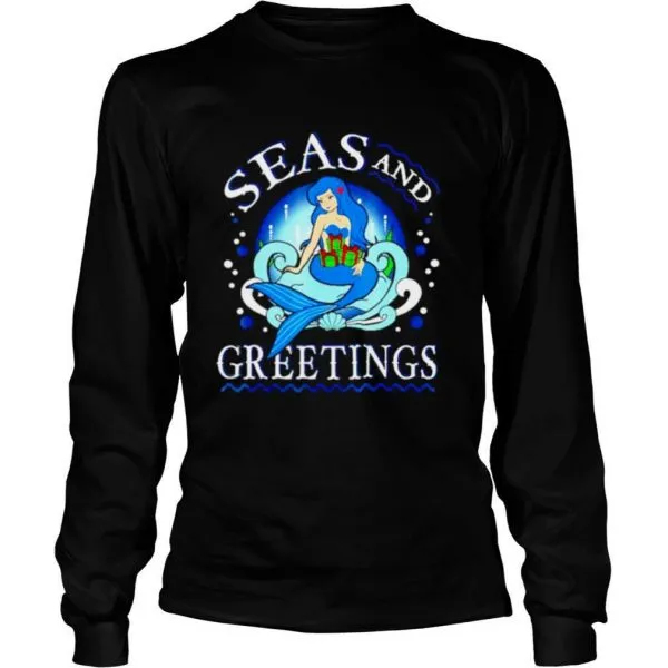 Mermaid seas and greetings Christmas shirt - Image 3