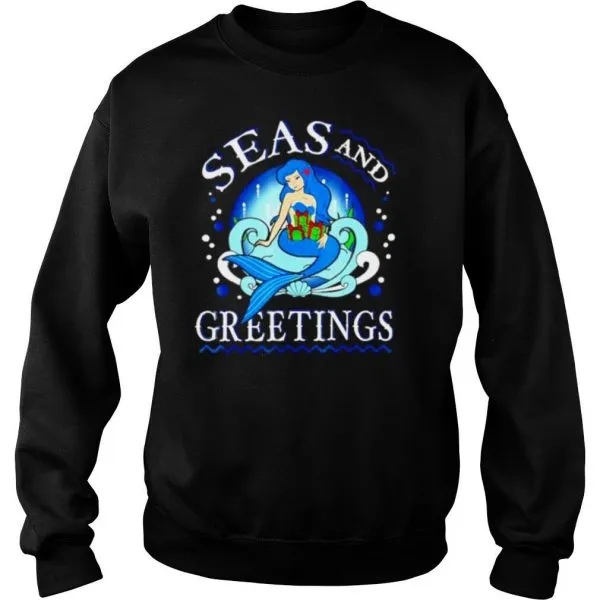Mermaid seas and greetings Christmas shirt - Image 4