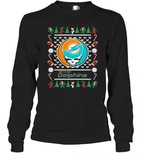 Miami Dolphins Grateful Dead Ugly Christmas T-Shirt Classic Mens T-shirt - Image 4