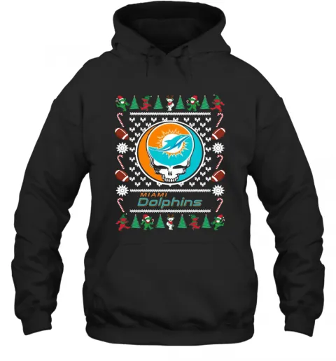Miami Dolphins Grateful Dead Ugly Christmas T-Shirt Classic Mens T-shirt - Image 6